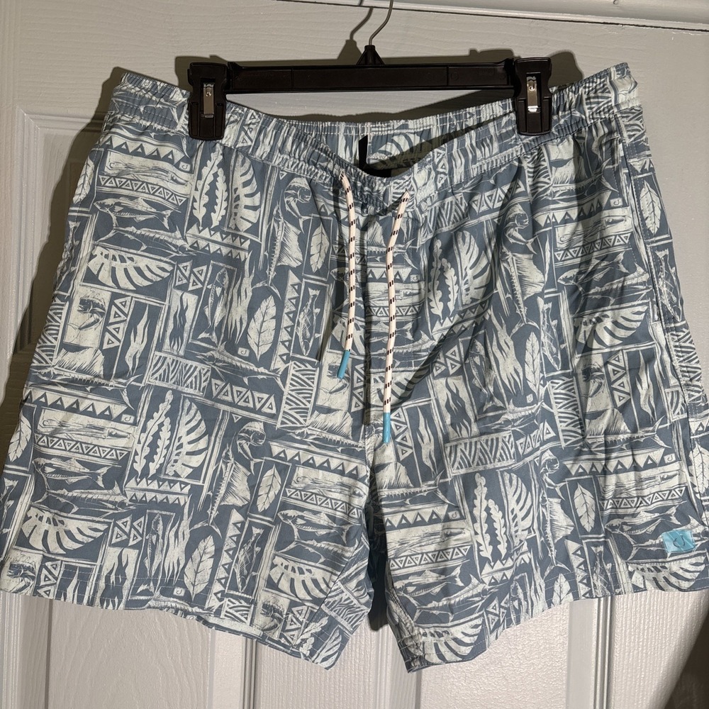 Avid Mens Swim Shorts XL Floral And Fish Print Pale Blue. Unlined.